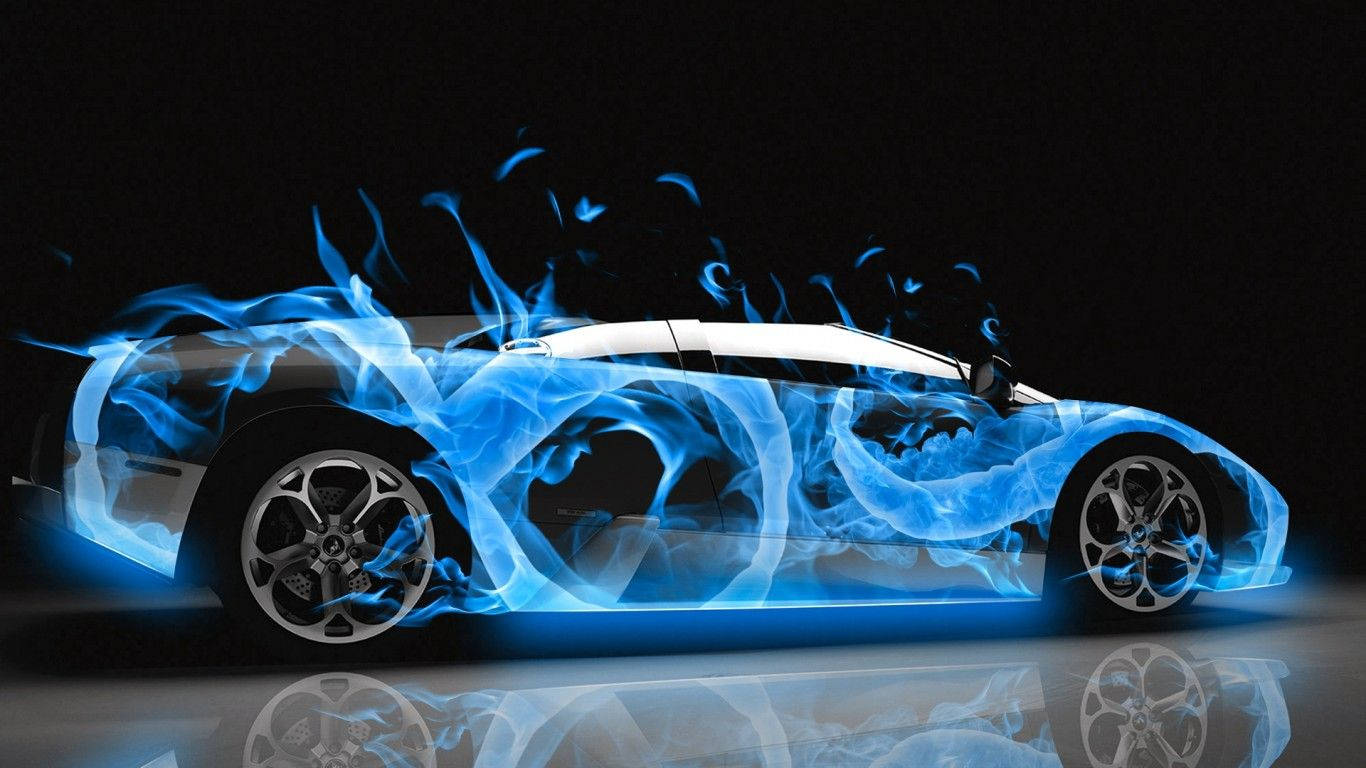 Side View Of Blue Fire Car Background