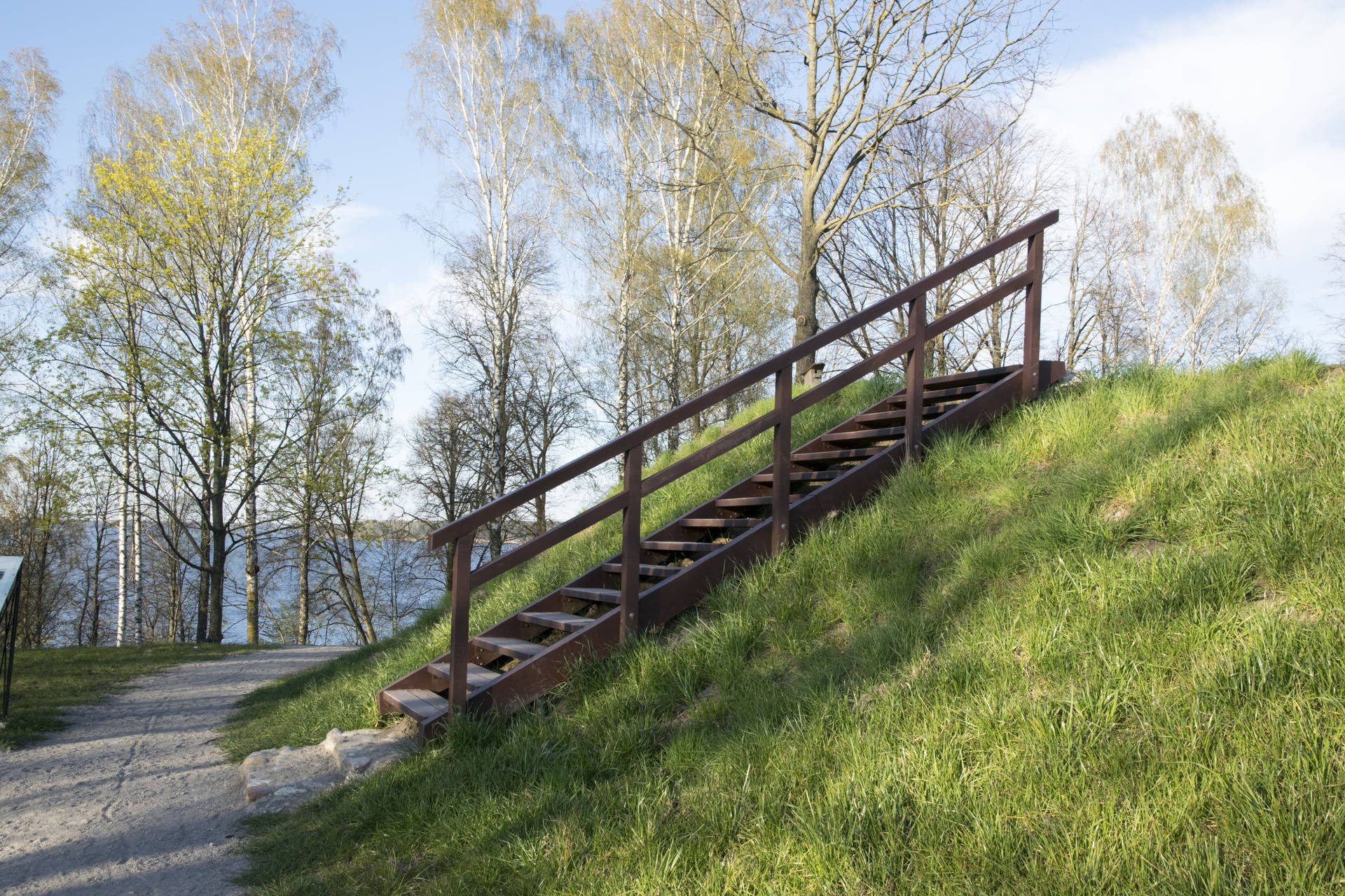 Side View Of Wooden Stairs In Lithuania Background