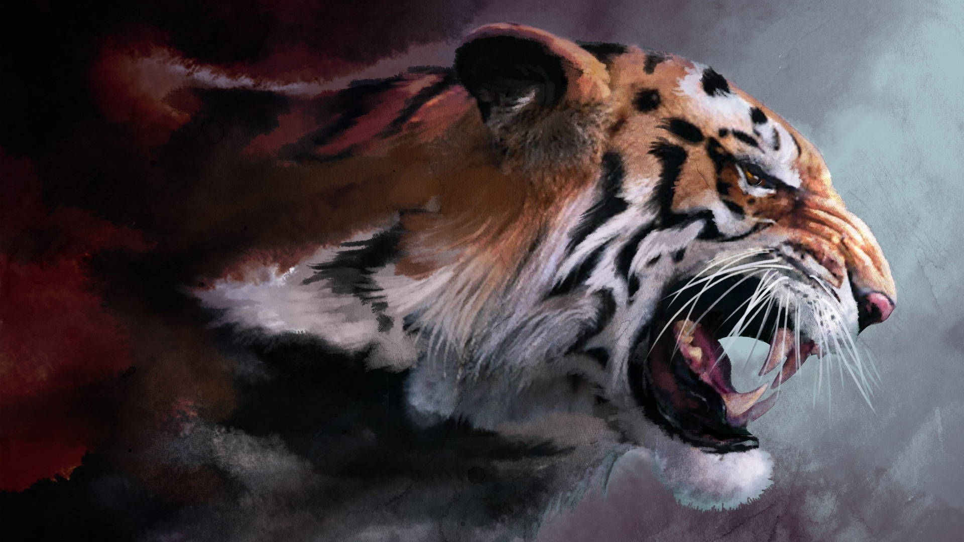 Side View Painting Of Harimau