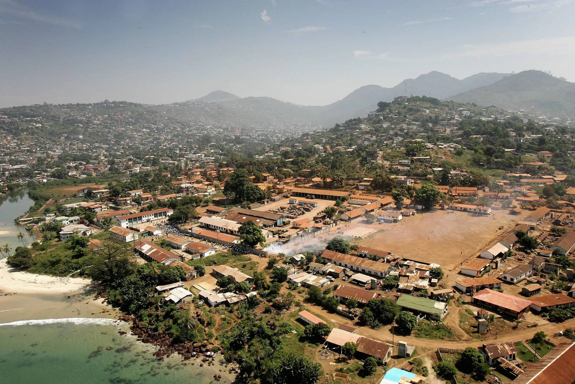 Sierra Leone Aerial View Of Town Background