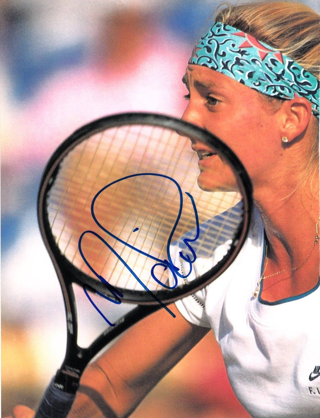 Signed Photo Of Mary Pierce Holding A Tennis Racket Background