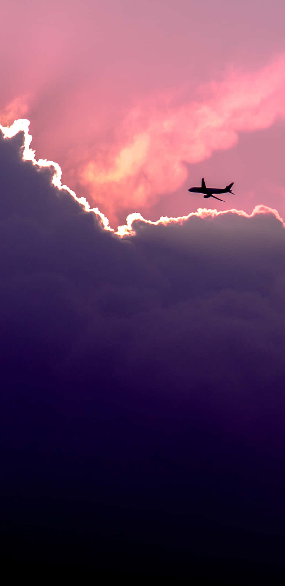 Silhouette Airplane Sunset Sky Background