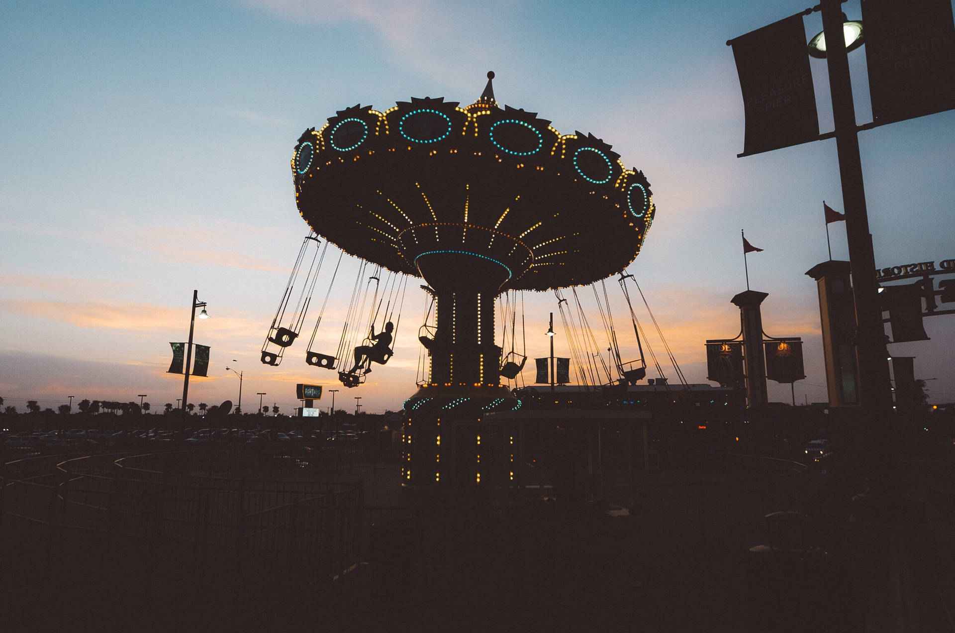 Silhouette Amusement Park Swing Rides Background