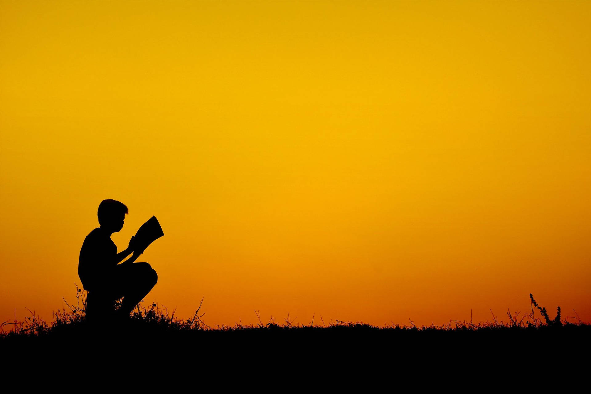 Silhouette Boy Reading Book