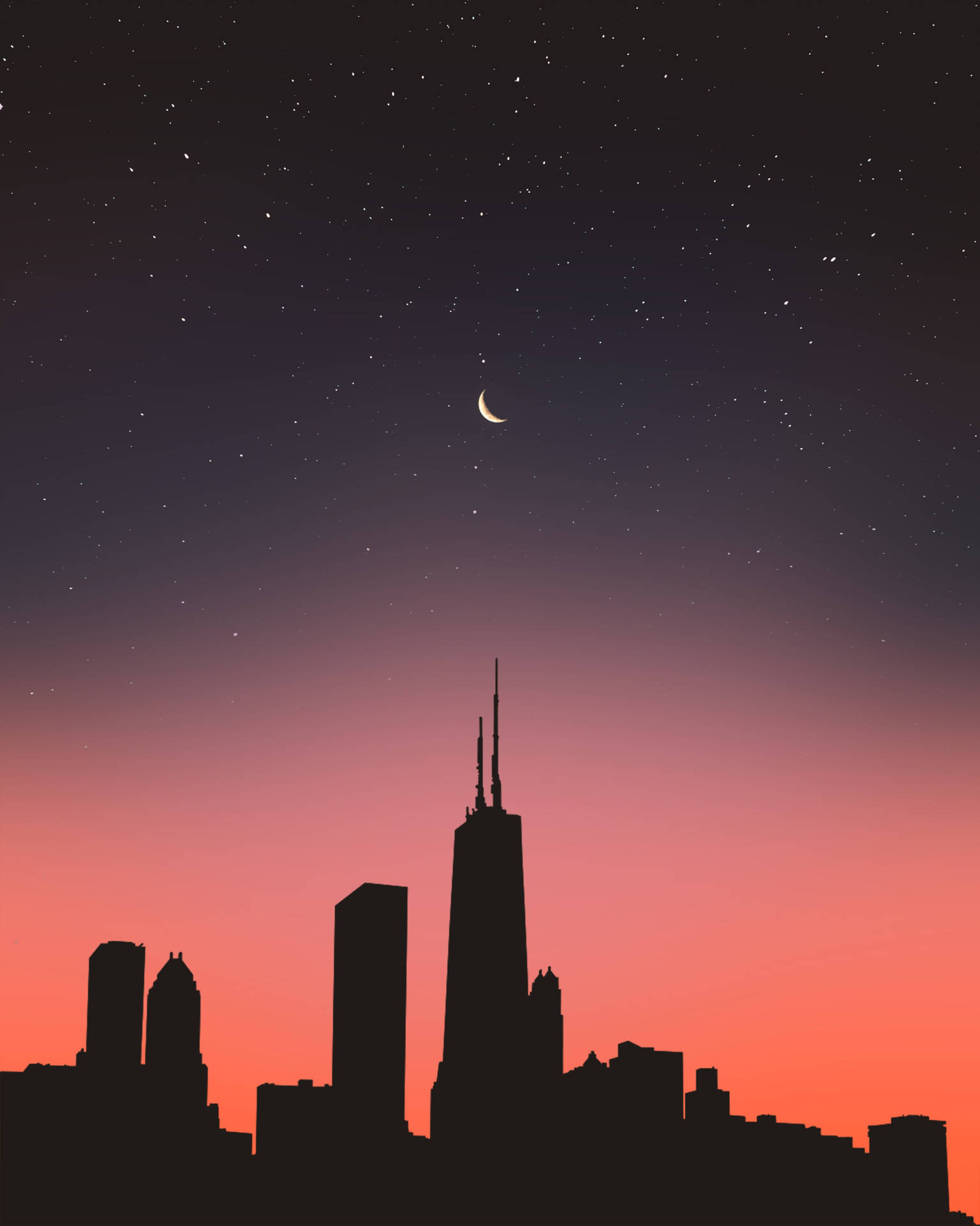 Silhouette Cityscape And Starry Night Background