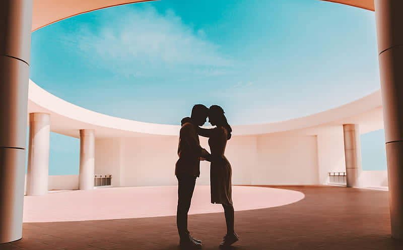 Silhouette Couple Embrace Architecture Background