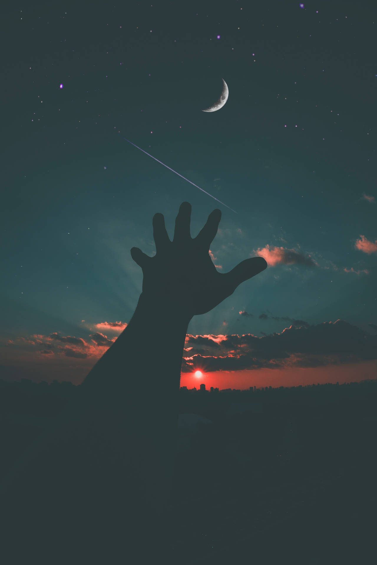 Silhouette Hand And Moon Background