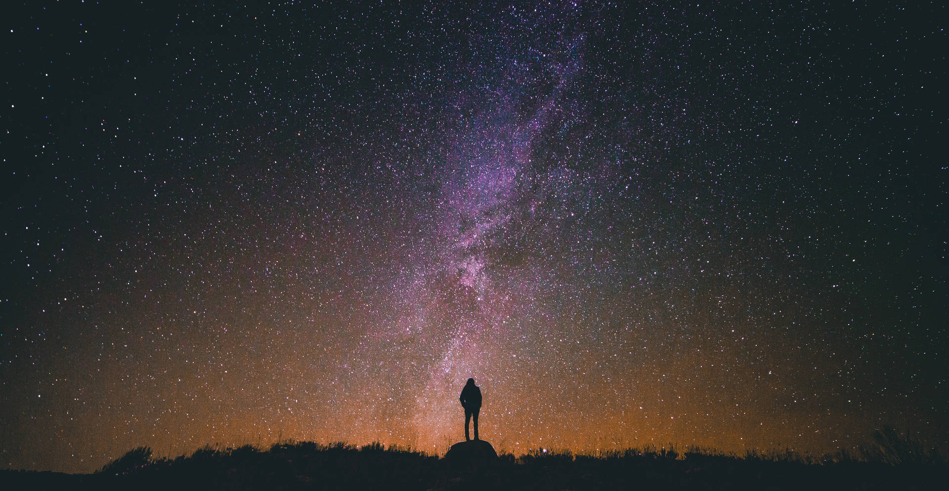 Silhouette Man Stargazing Background