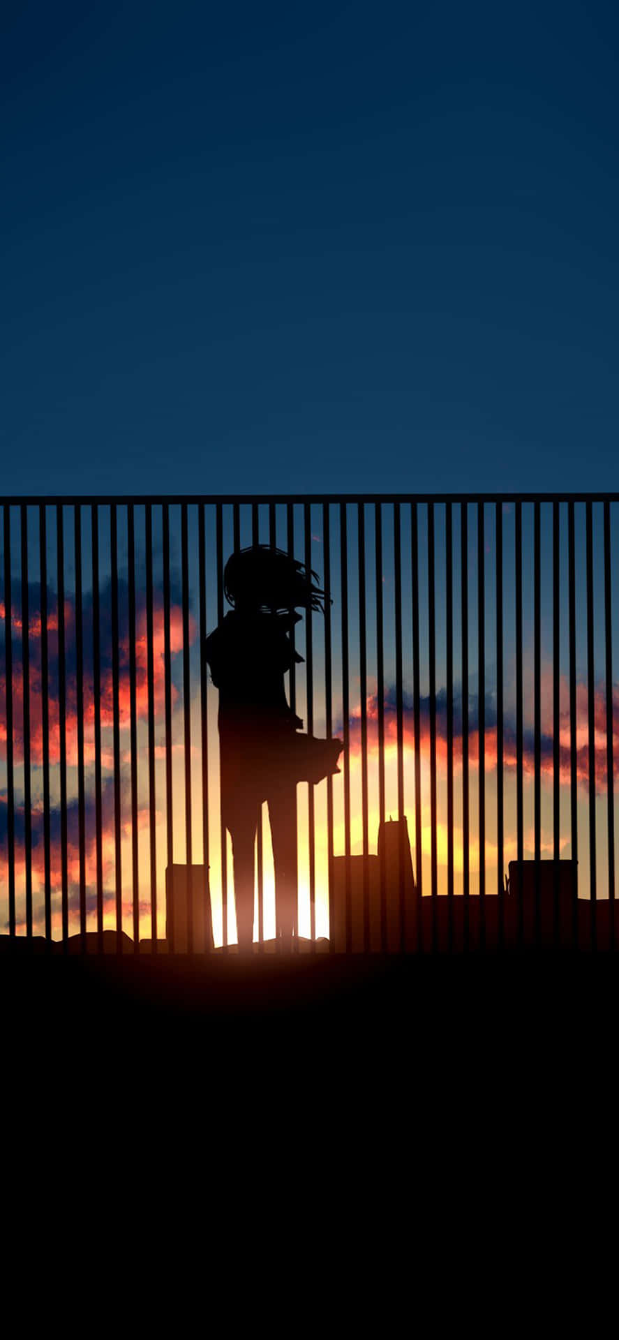 Silhouette Of A Man Standing Behind A Fence Background