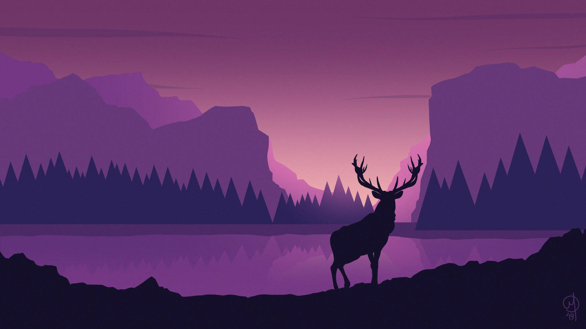 Silhouette Of Deer Vector Art Background
