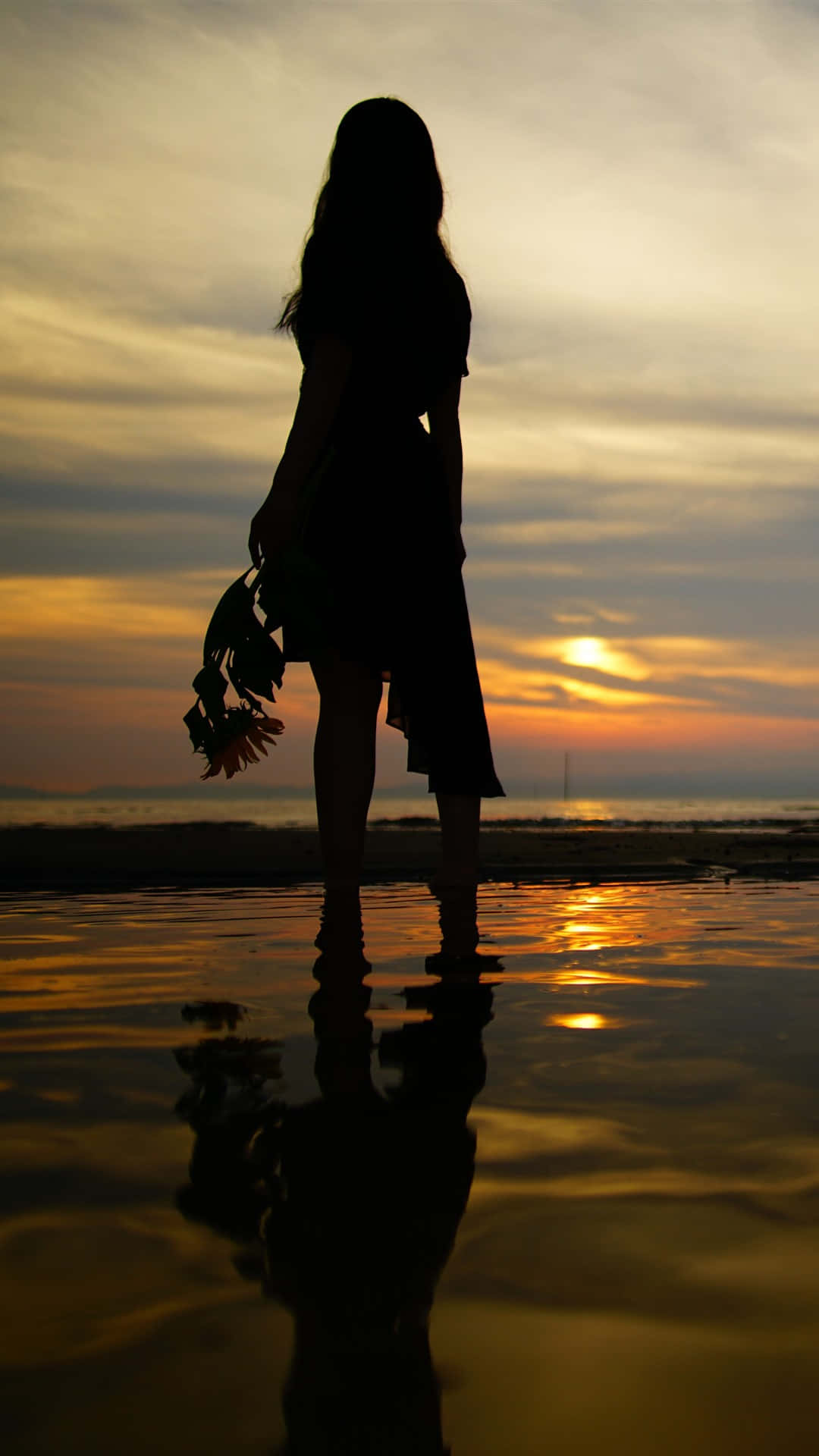 Silhouette Of Girl In Beach