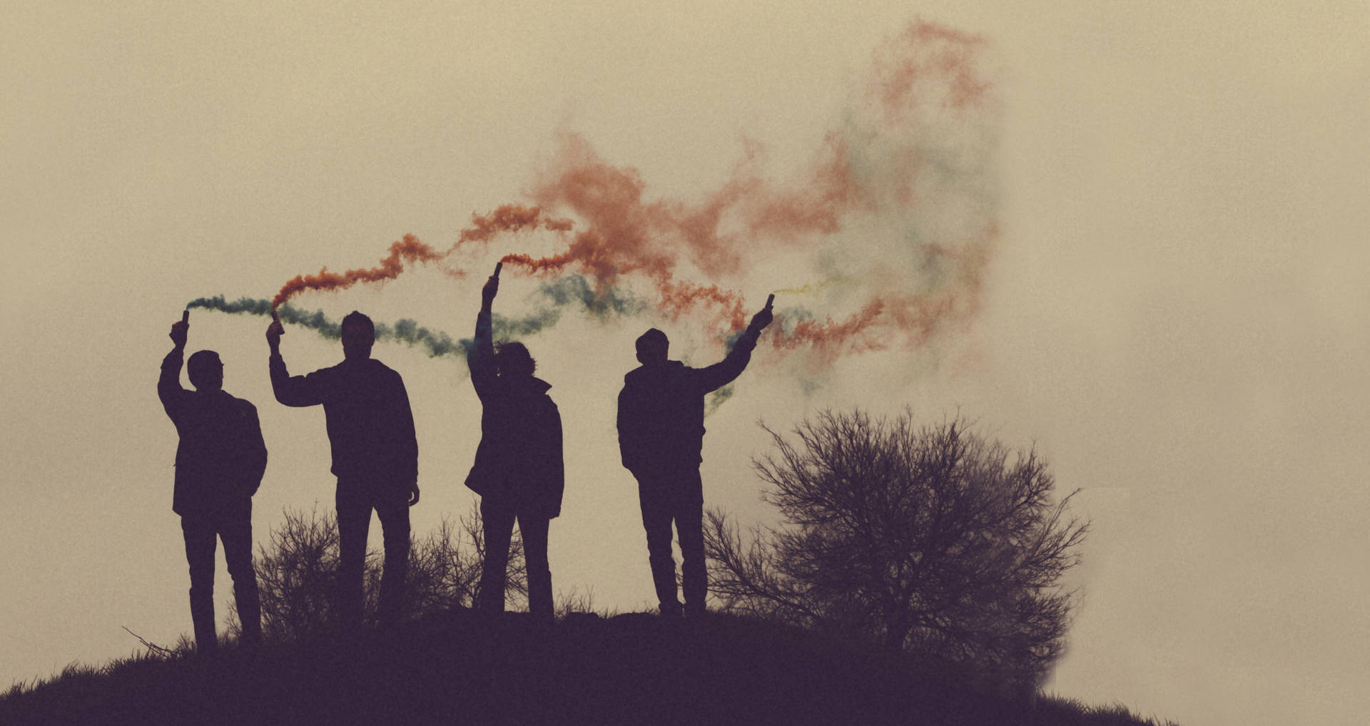 Silhouette Of People Holding Smoke Background