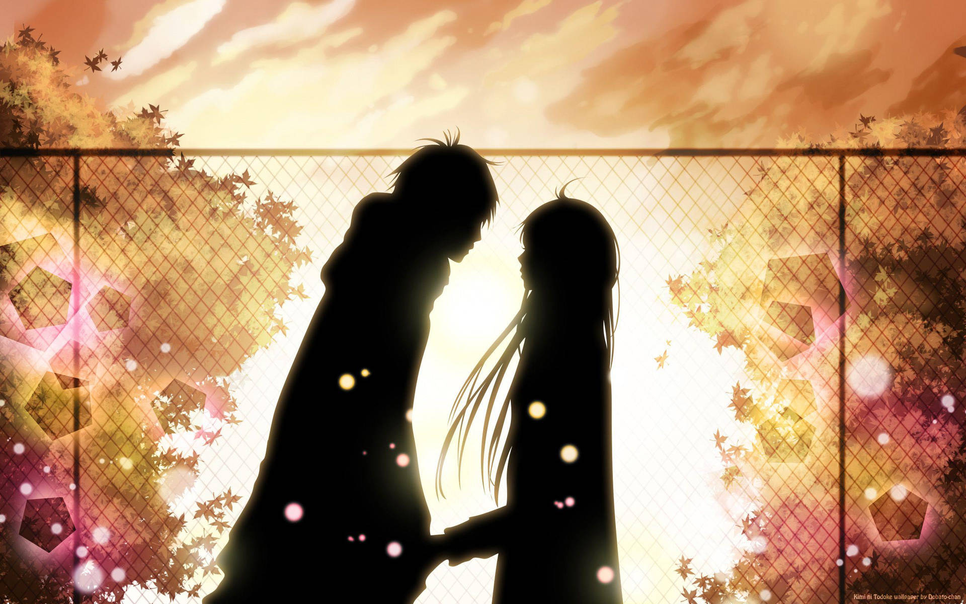 Silhouette Of Romantic Anime Couple Background