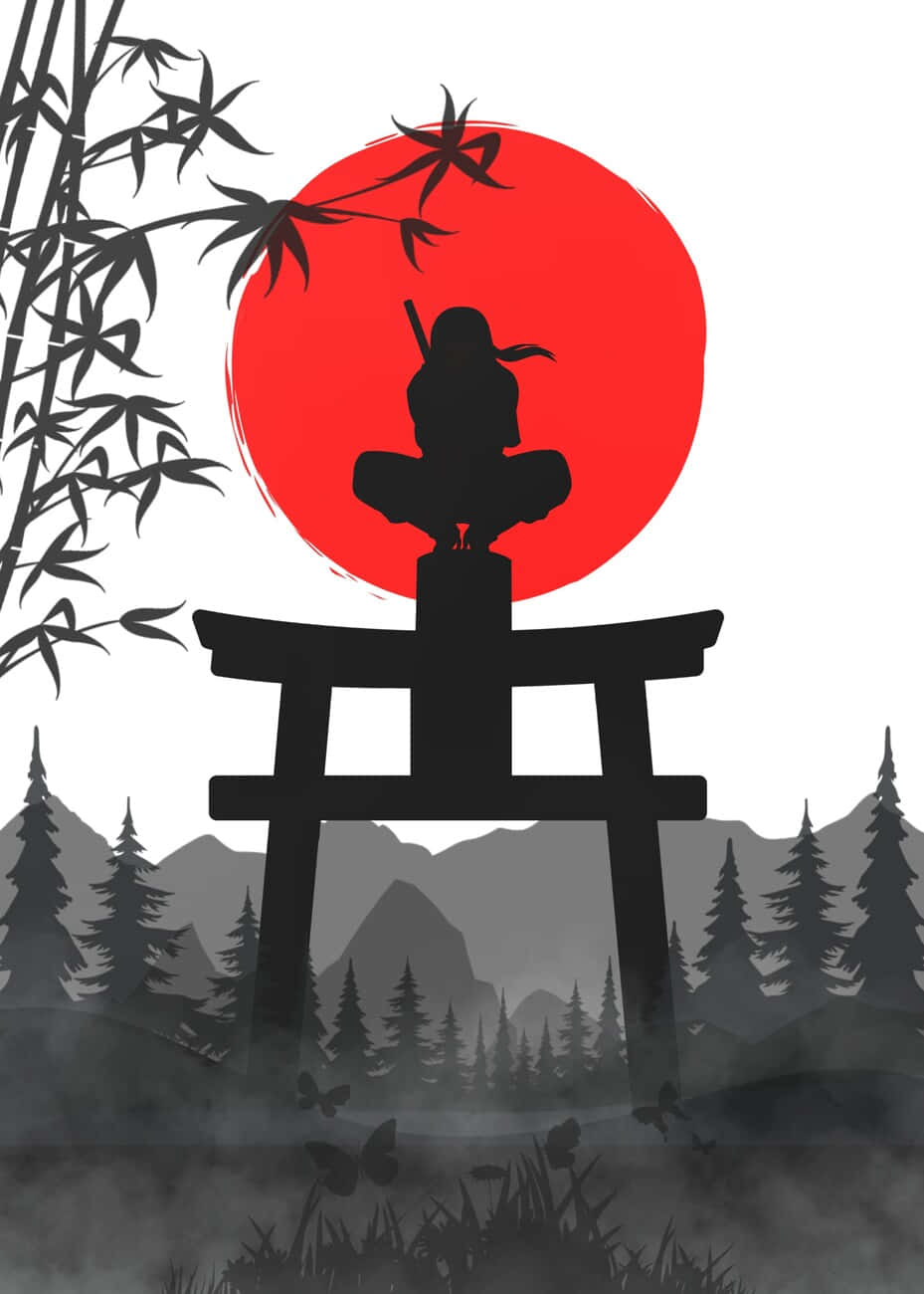 Silhouette_of_ Samurai_ Under_ Red_ Moon Background