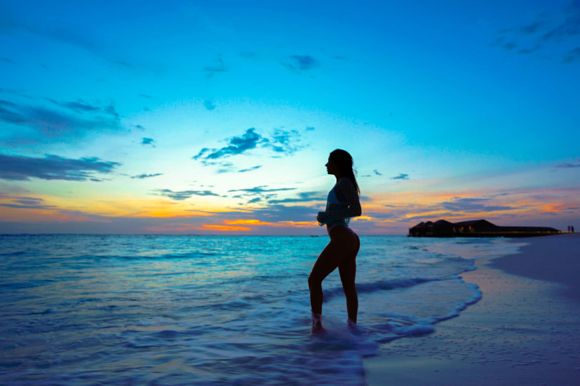 Silhouette Of Sexy Girl On Beach