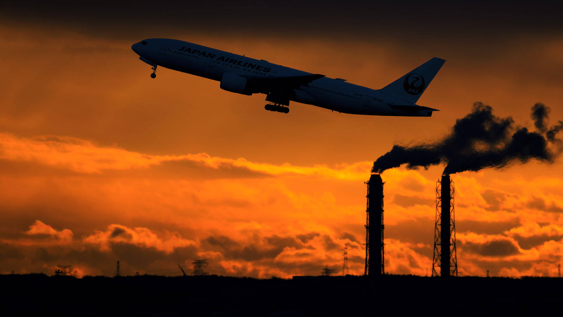 Silhouette Of Smokey Building And Airplane 4k Background