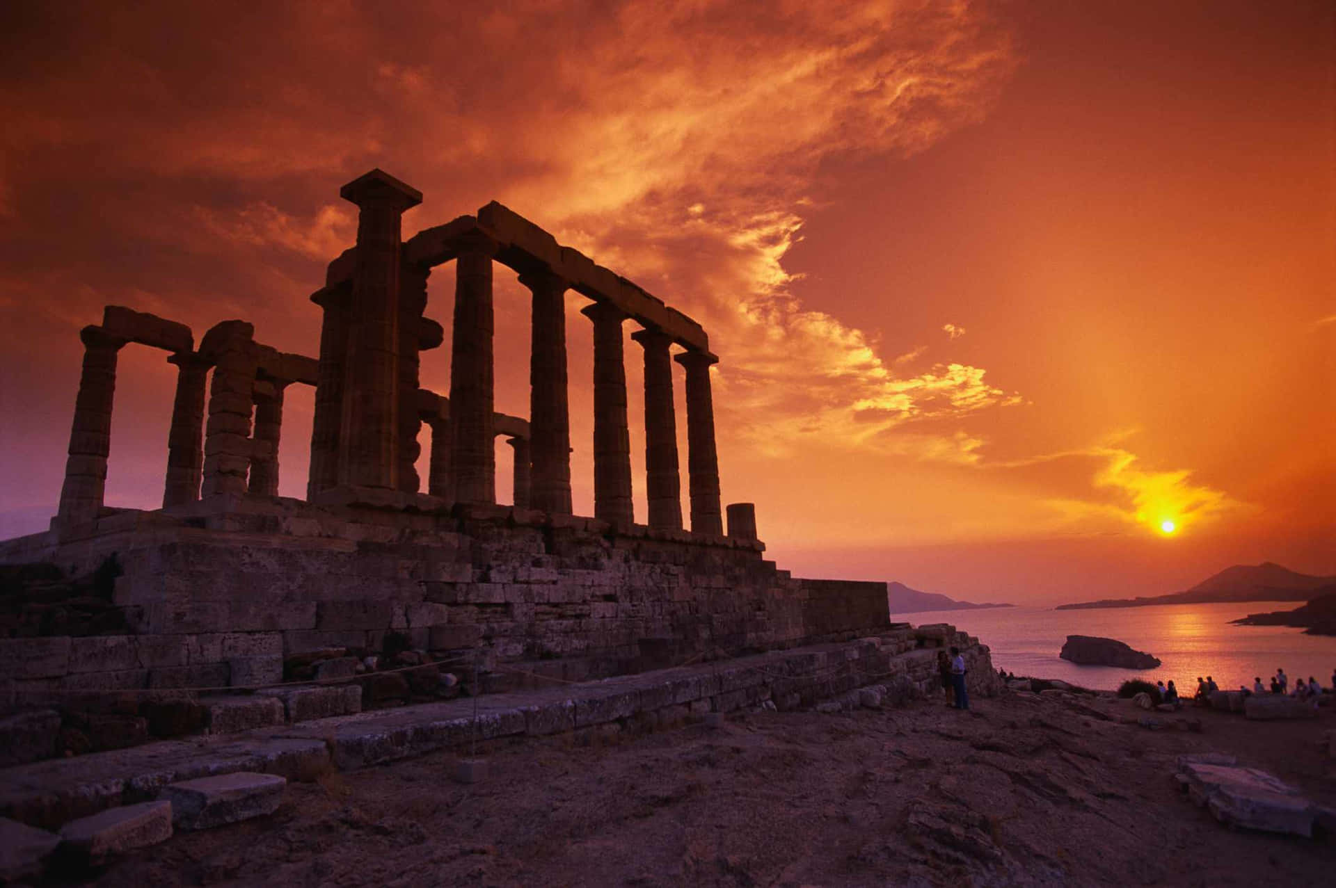Silhouette Of The Temple Of Poseidon Background