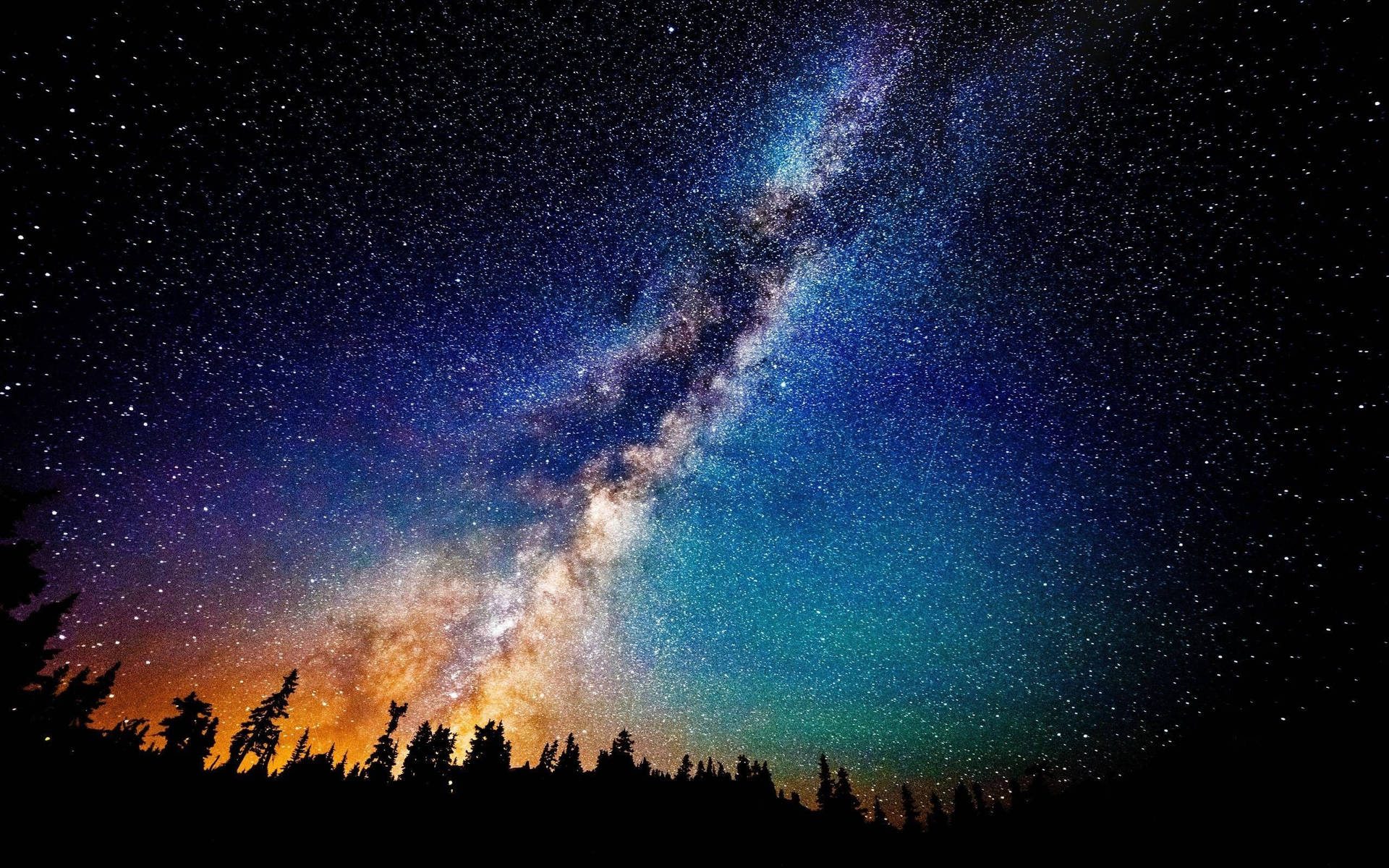 Silhouette Of Trees Under The Galaxy Background