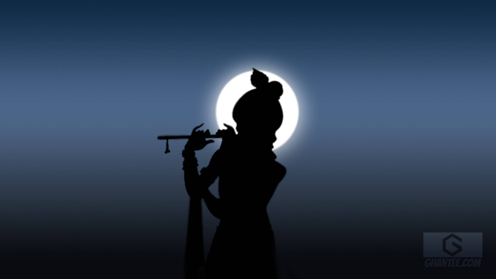 Silhouette Over The Moon Krishna Desktop