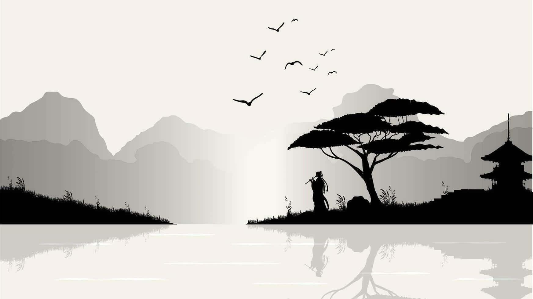 Silhouette Samurai Nature Scene Background
