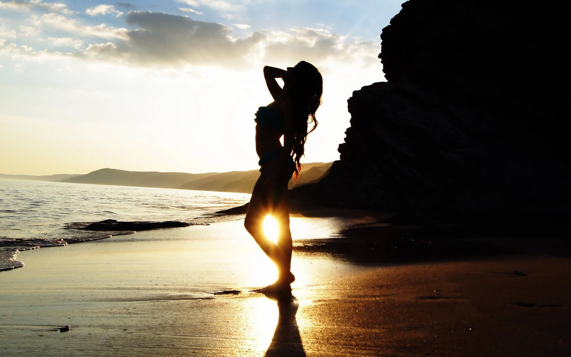 Silhouette Woman Beach Background