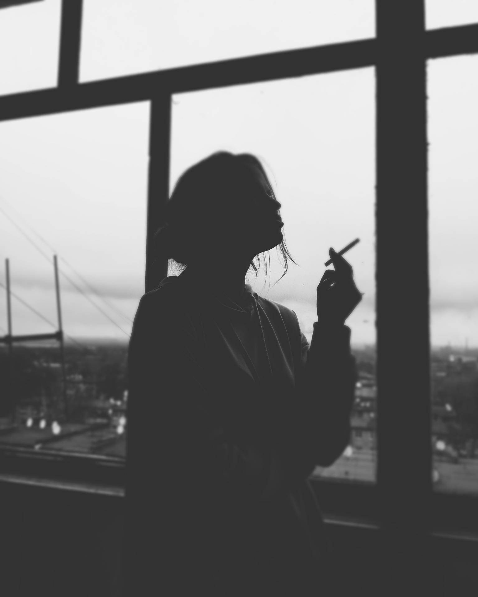 Silhouette Woman By The Window Background