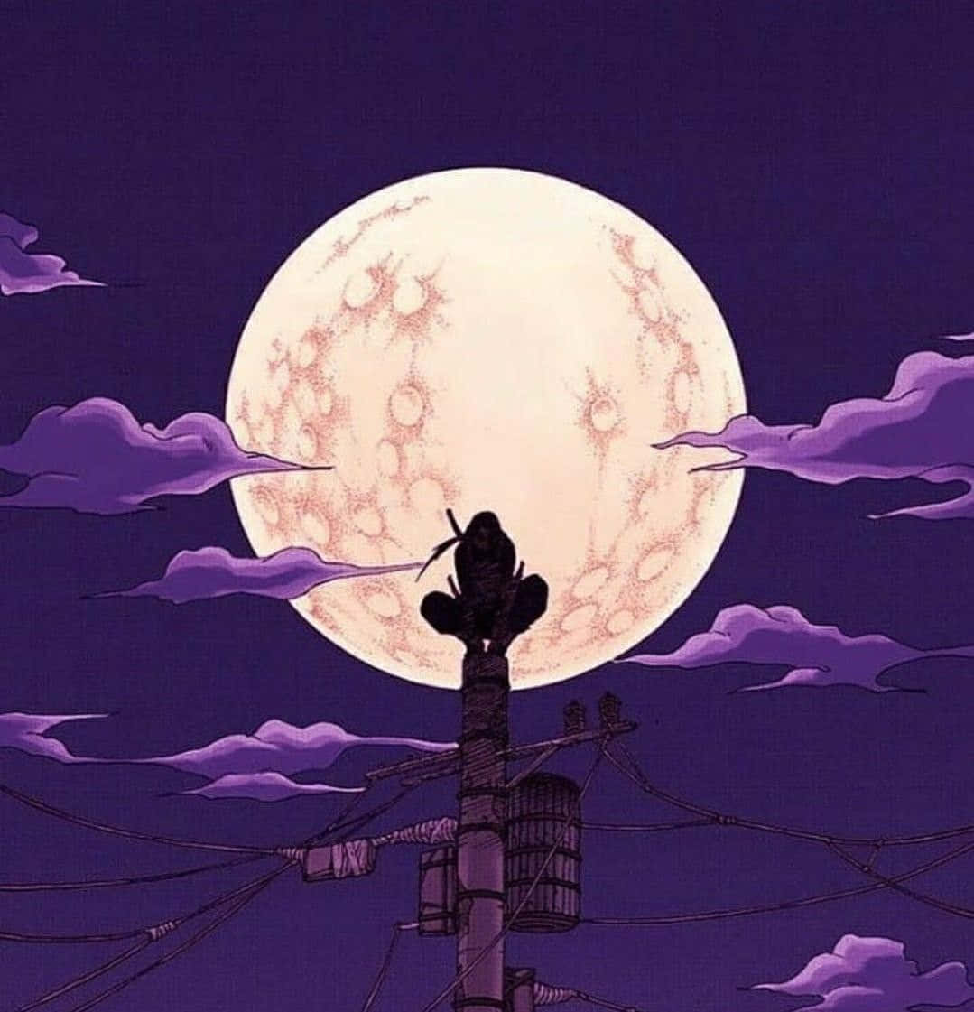 Silhouetted Figure Before Full Moon Background