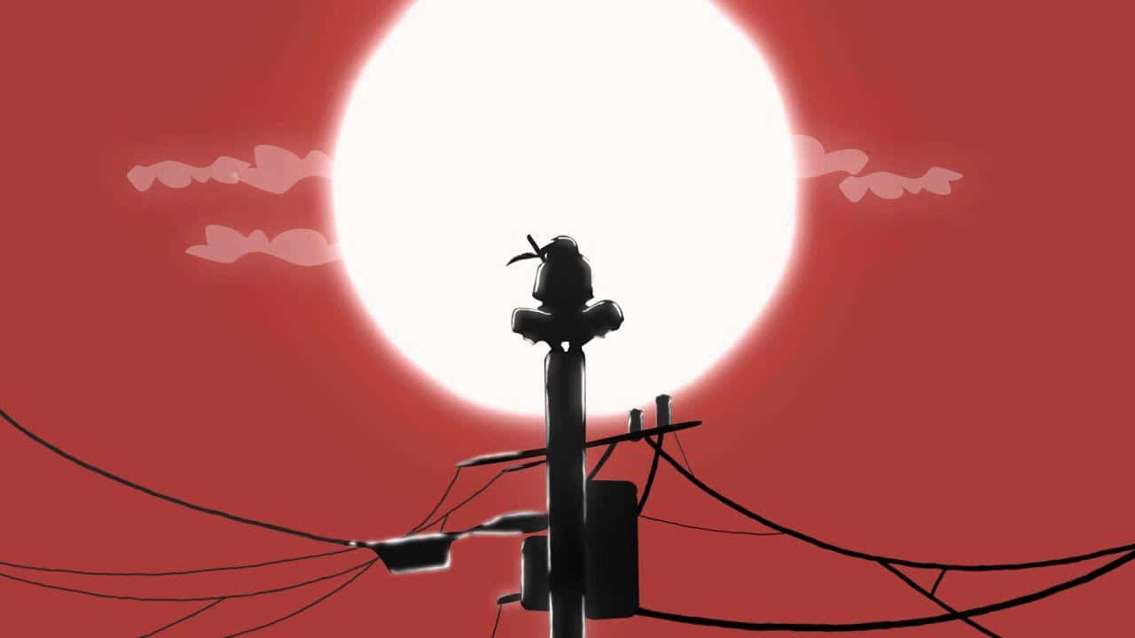Silhouetteof Crowon Streetlamp Under Red Moon Background