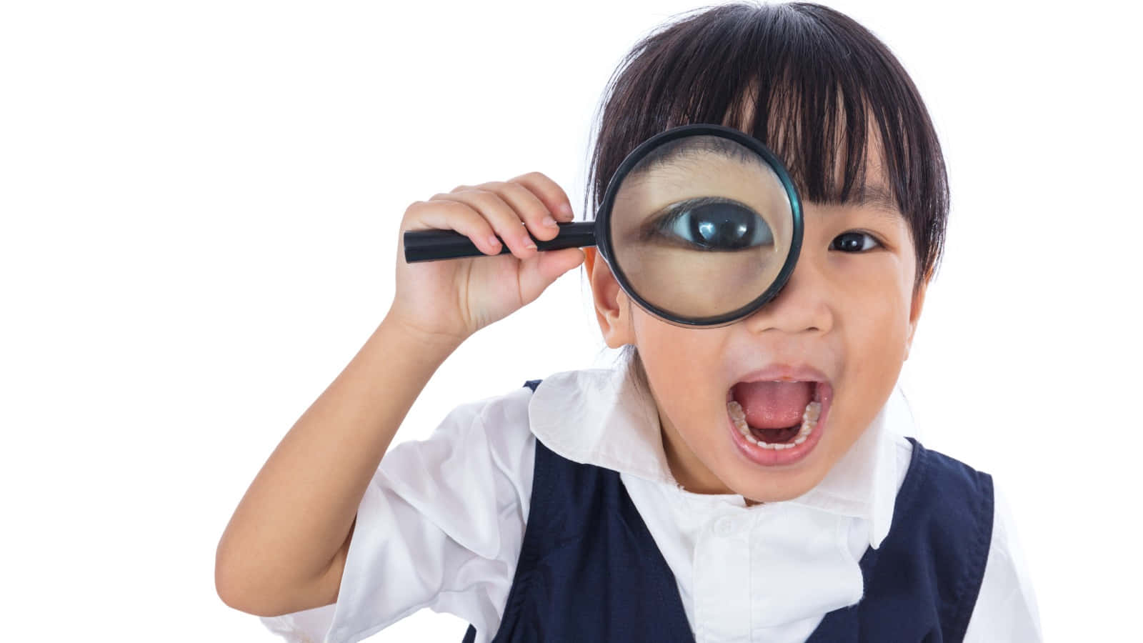 Silly Myopic Kid Playing With Reading Lens