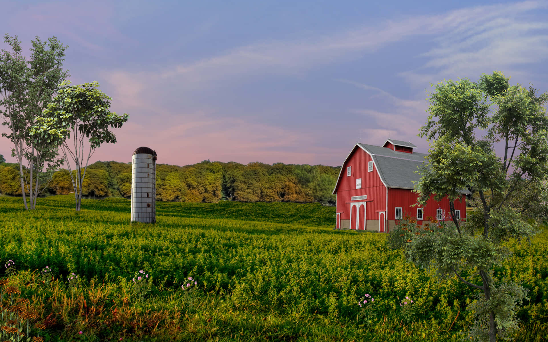 Silo And A Farmhouse Desktop Background