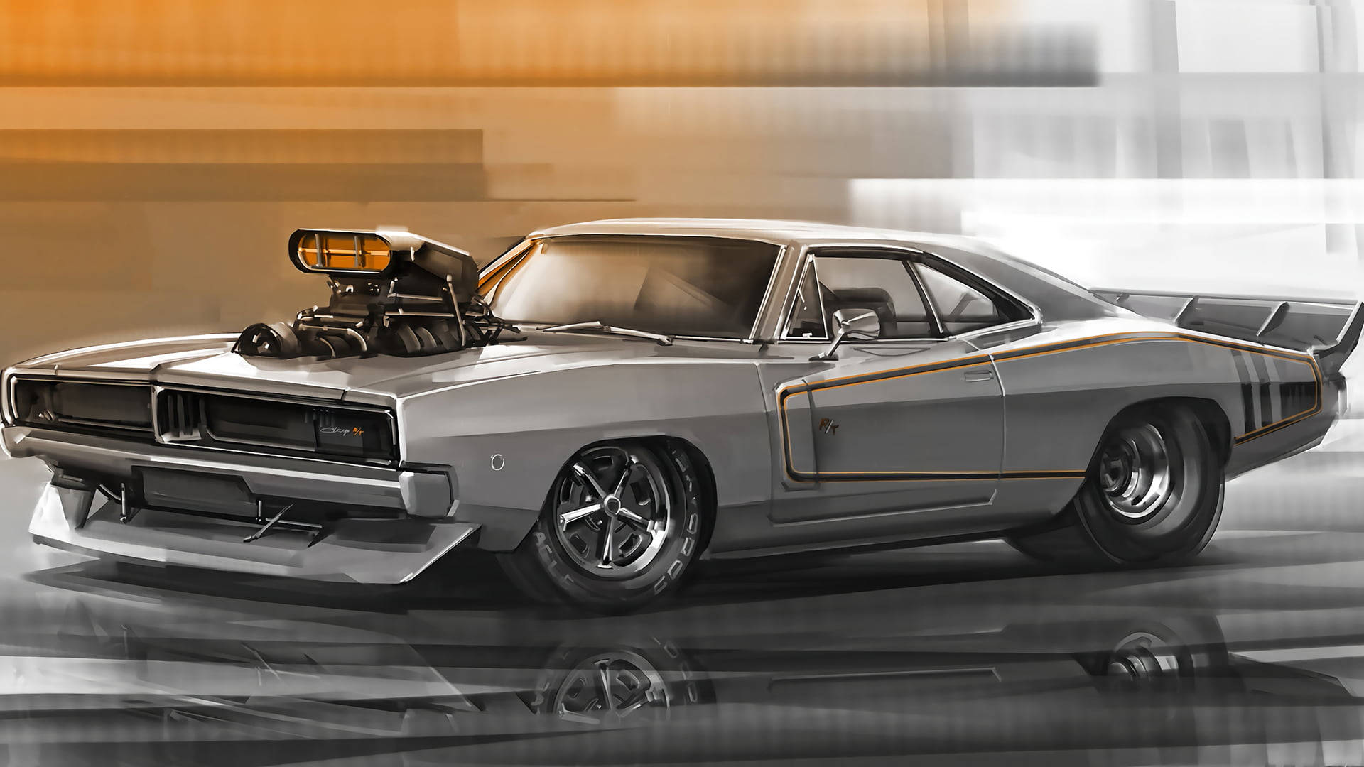Silver 1969 Dodge Charger Background