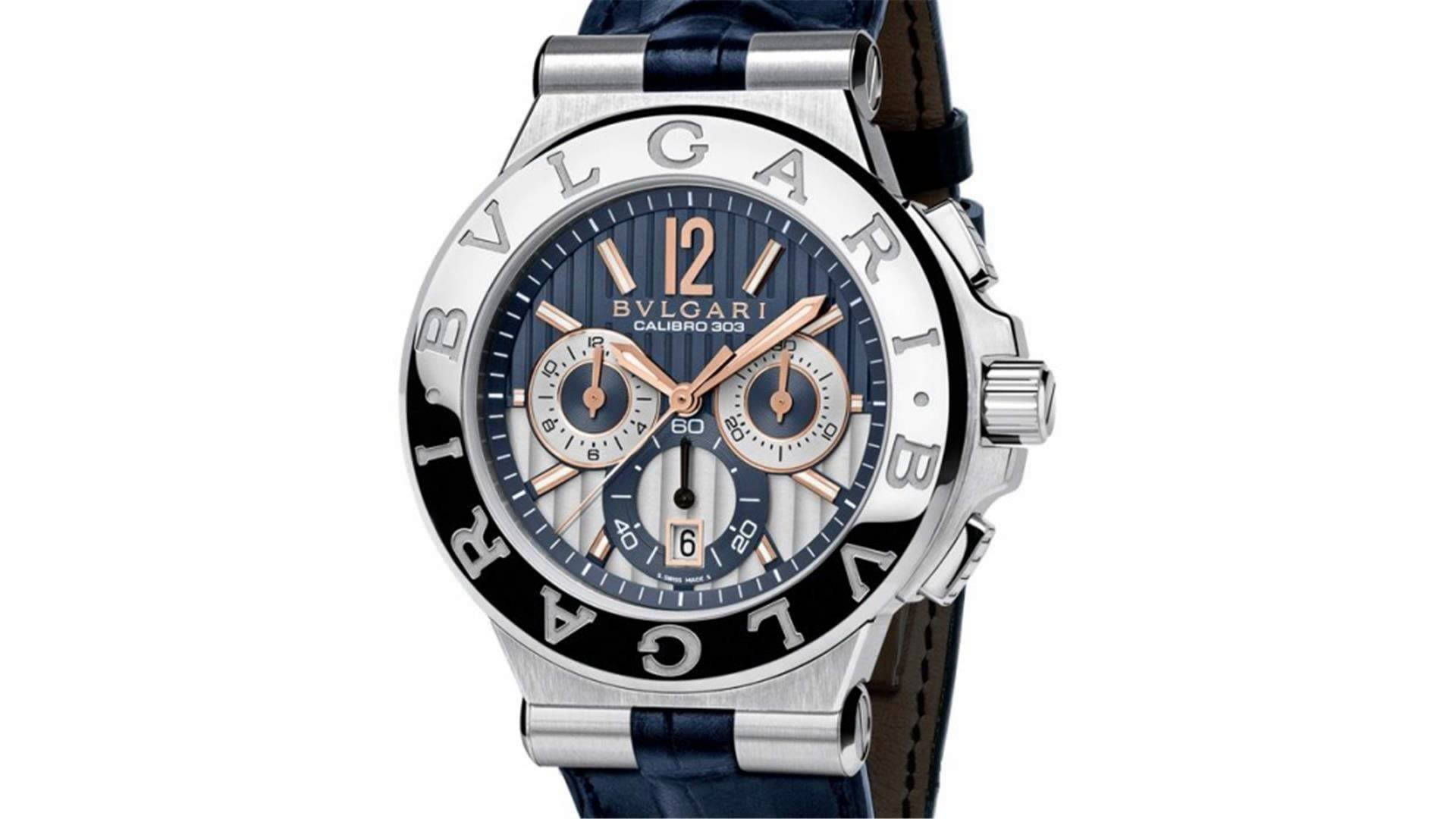 Silver And Blue Bvlgari Watch Background