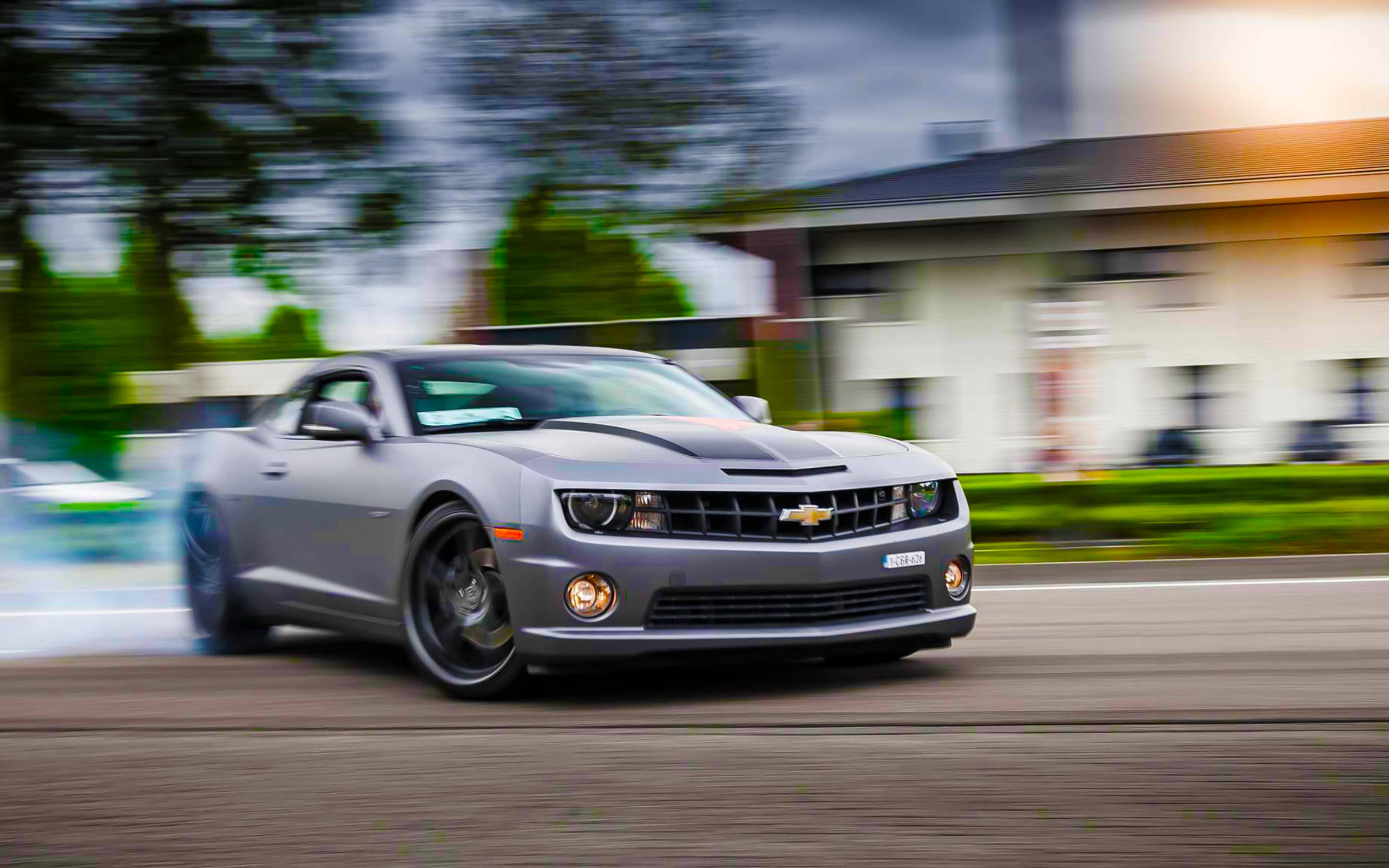 Silver Camaro Muscle Cars Drift Background