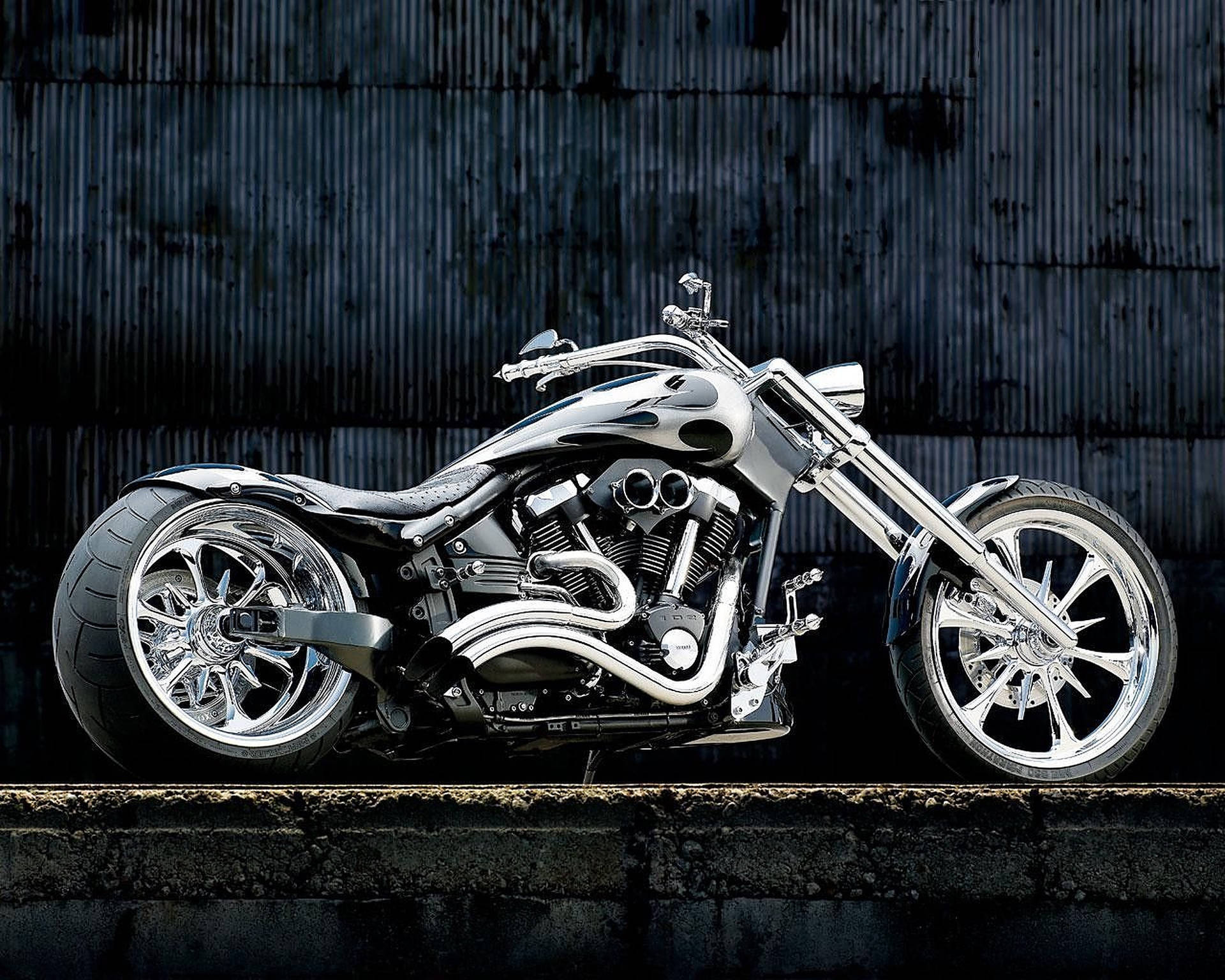 Silver Chopper Motorcycle Background