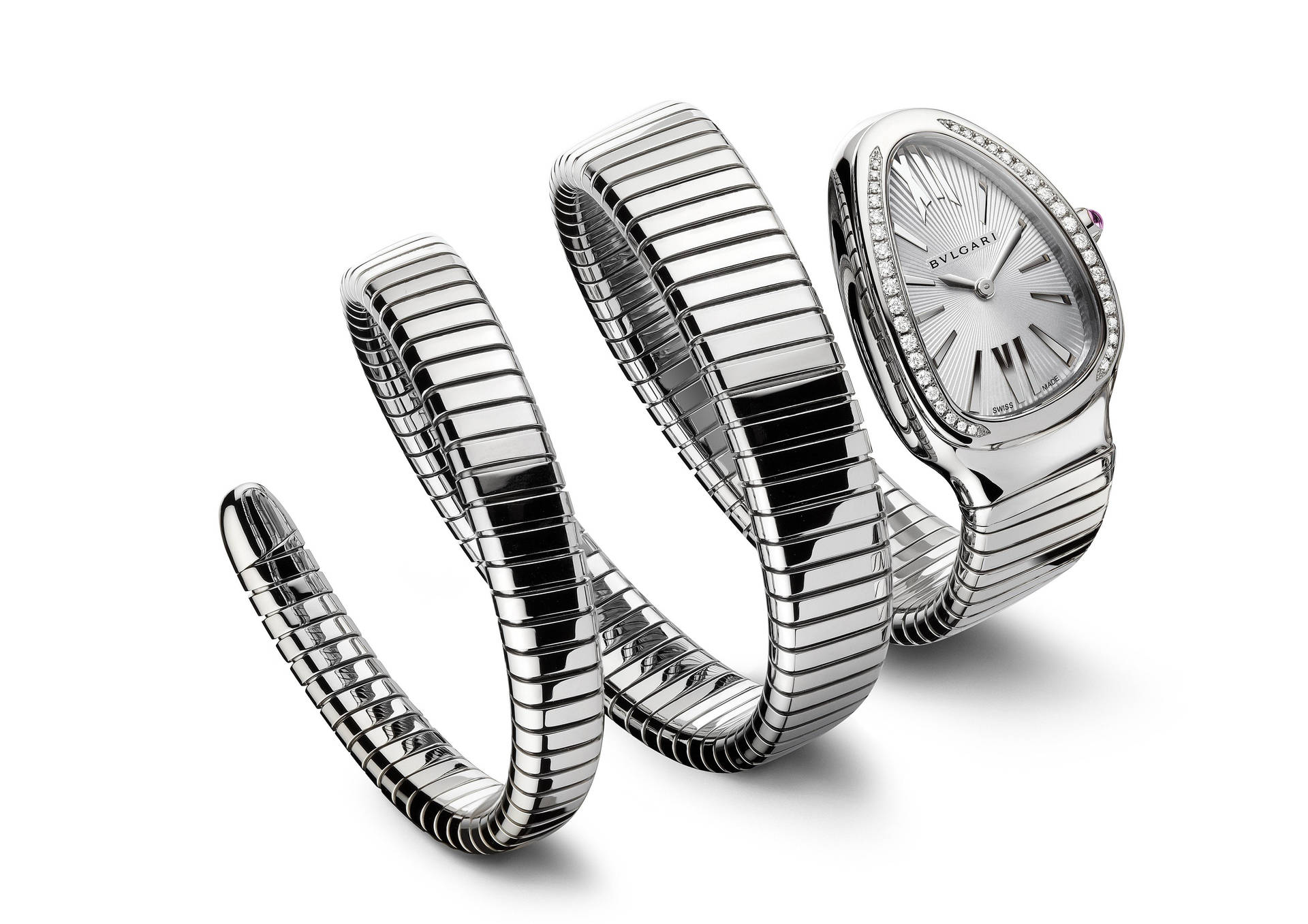 Silver Coiled Bvlgari Watch