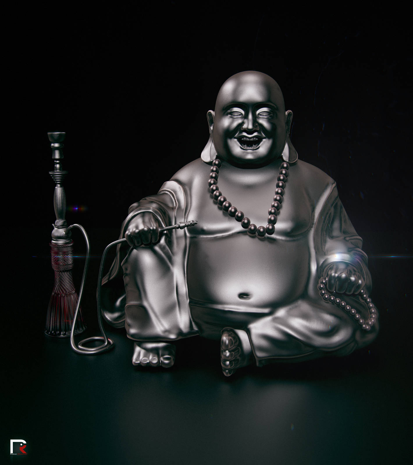 Silver Laughing Buddha Statue Background