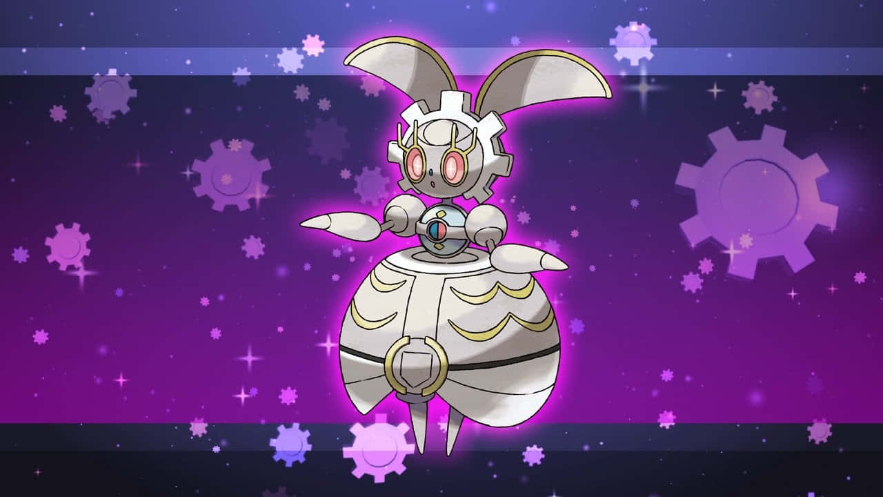 Silver Magearna Over A Glowing Purple Background Background