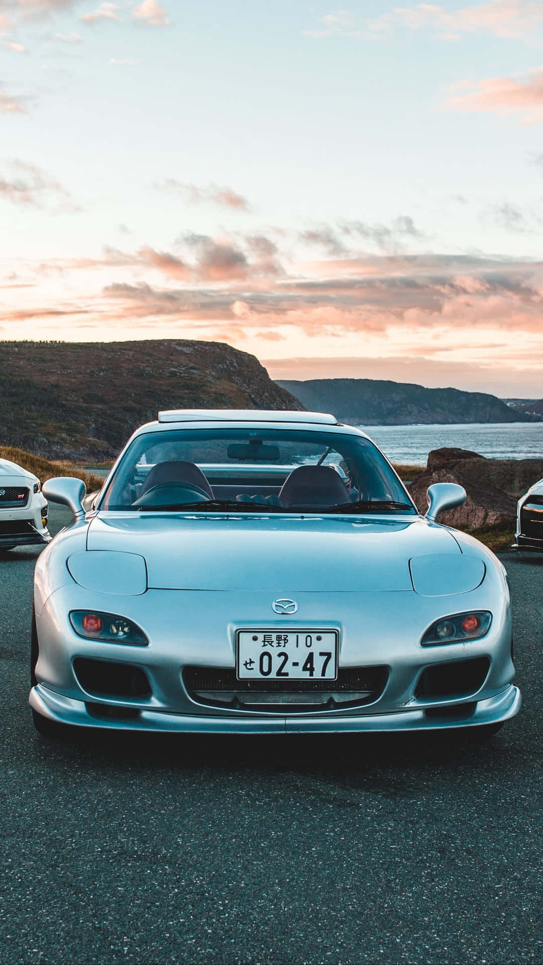 Silver Mazda Rx 7 With Aesthetic Sky Portrait