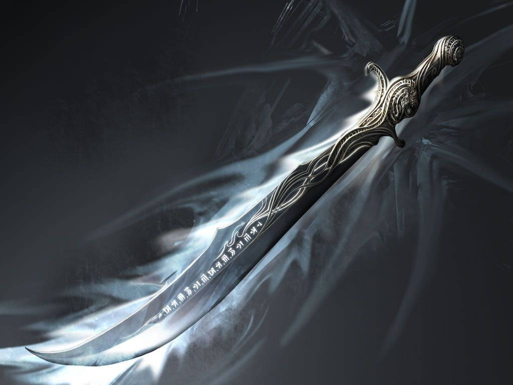 Silver Sword In Abstract Gray Backdrop Background