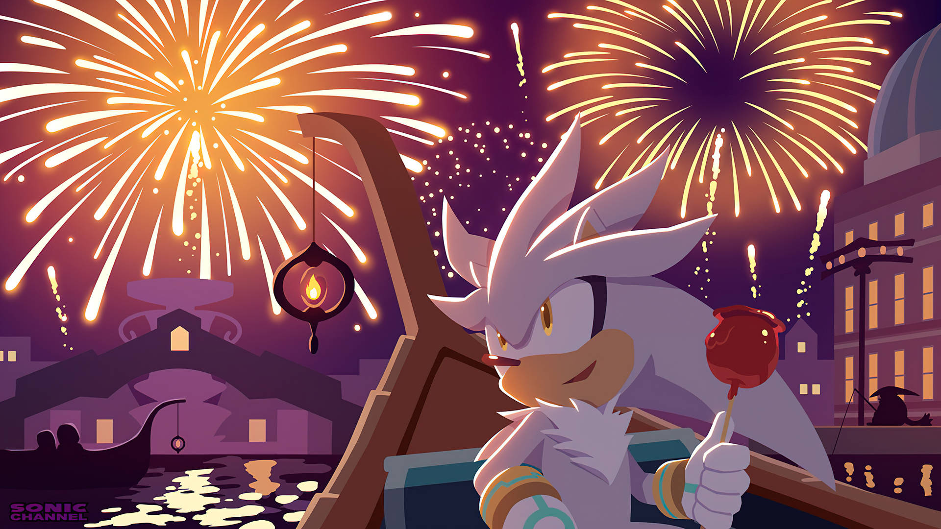 Silver The Hedgehog Under Fireworks Background