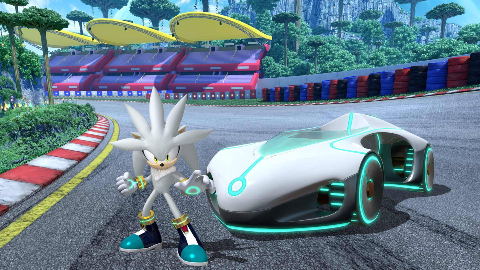 Silver The Hedgehog With Car Background