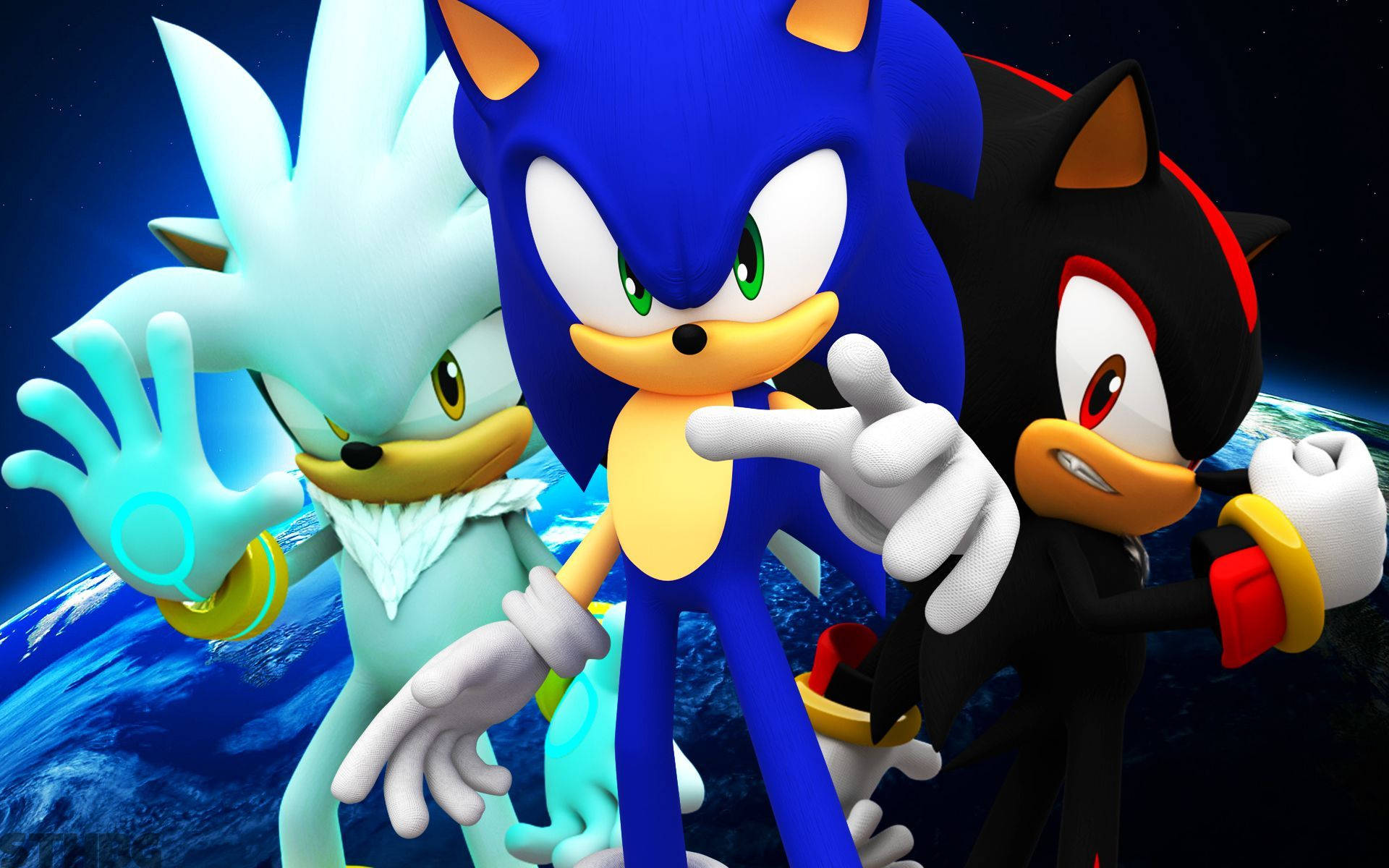 Silver The Hedgehog With Sonic And Shadow Background