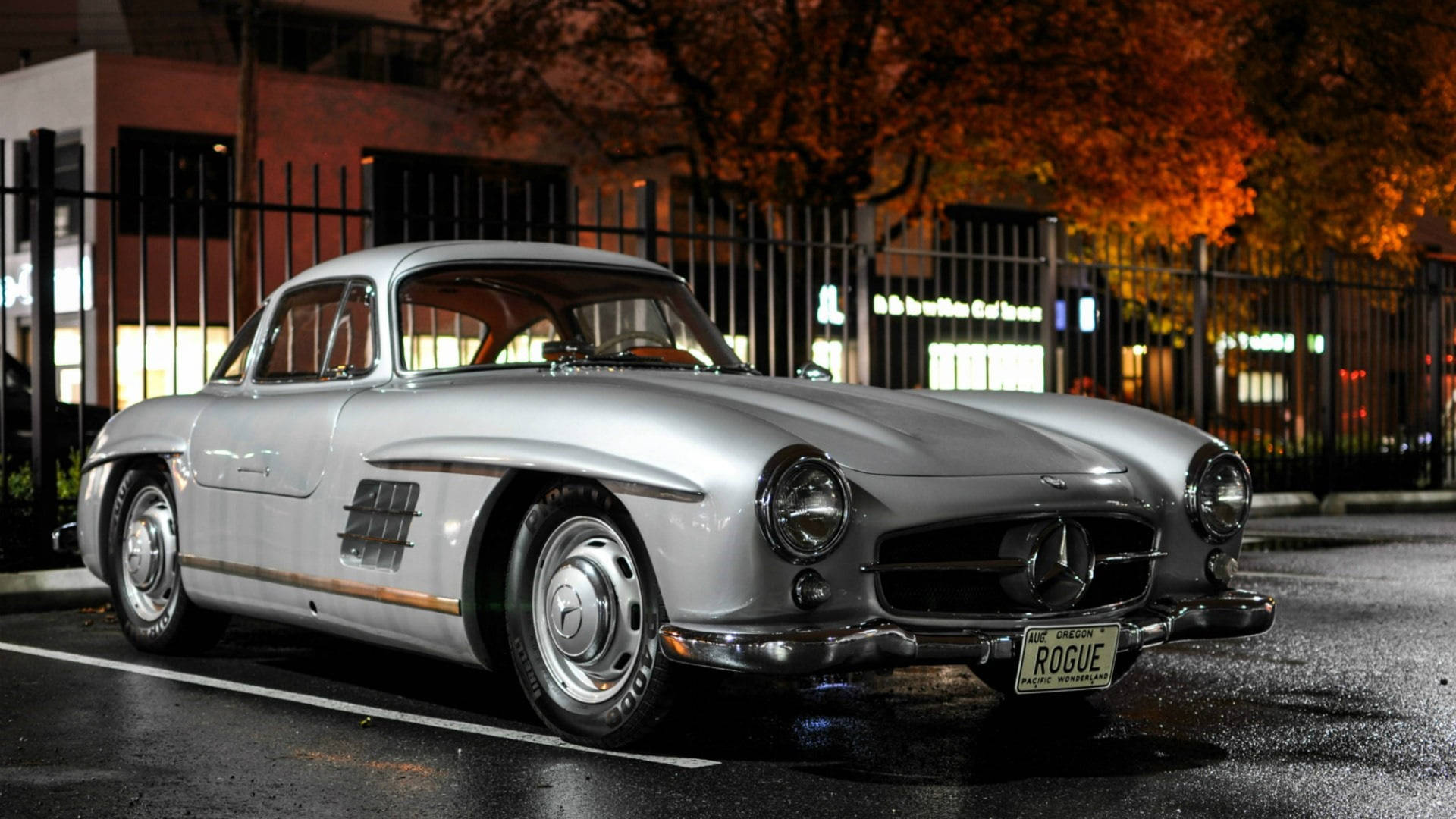 Silver Vintage Mercedes Benz Car Background