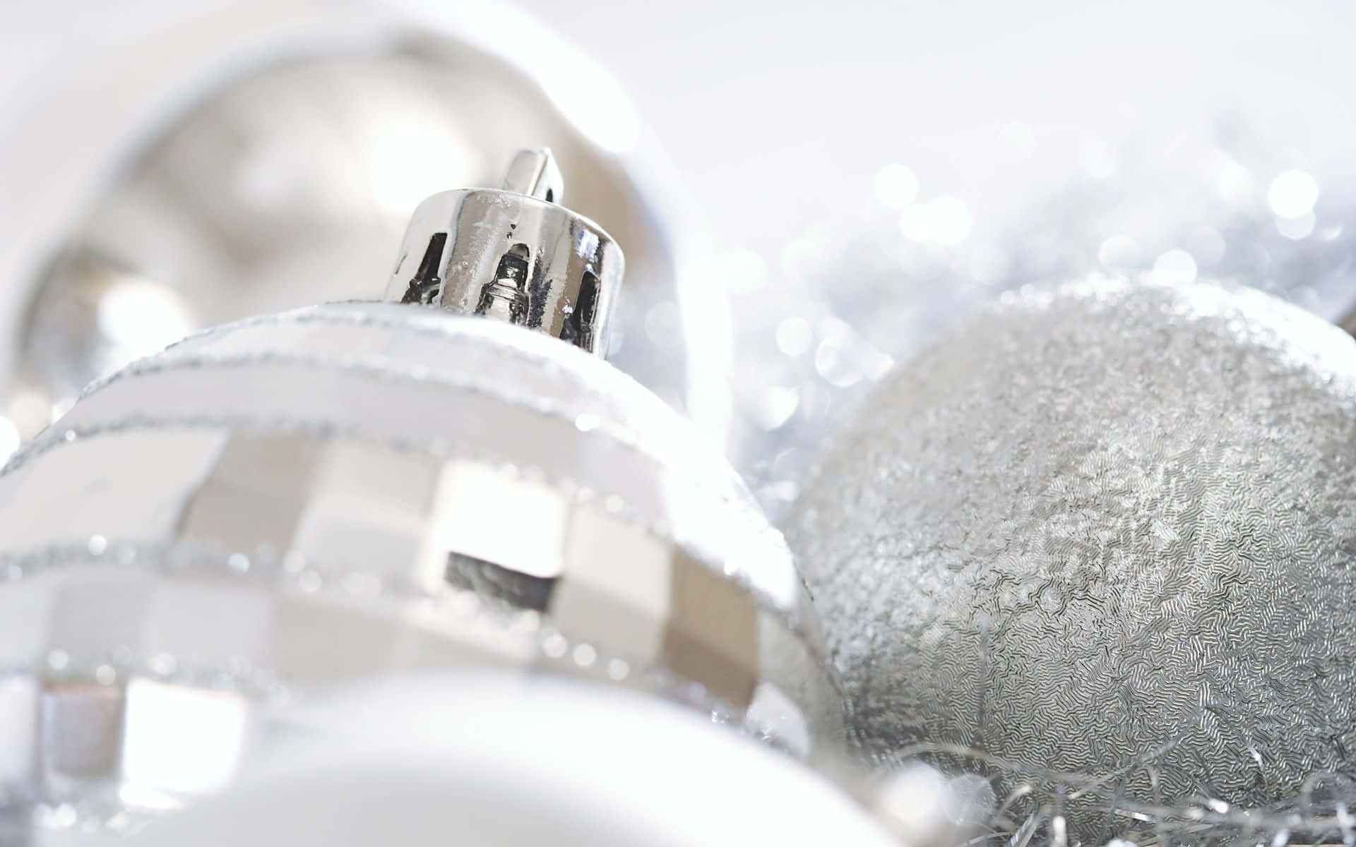 Silver White Christmas Balls Close Up Background