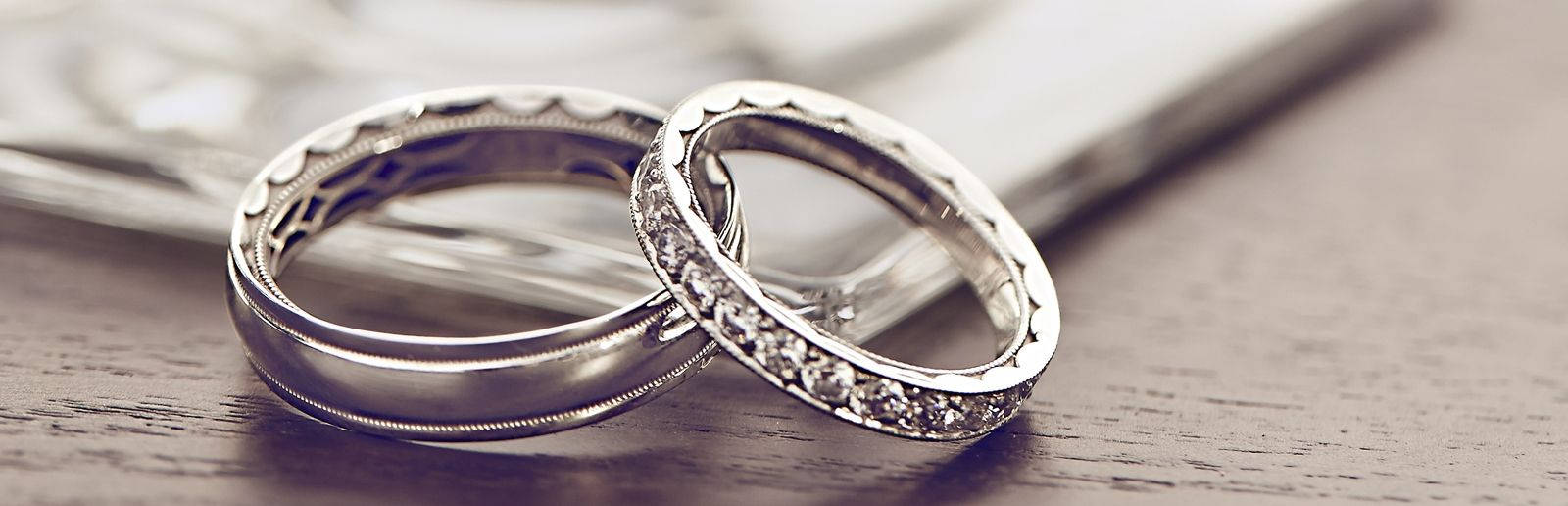 Silver With Diamond Wedding Rings Background
