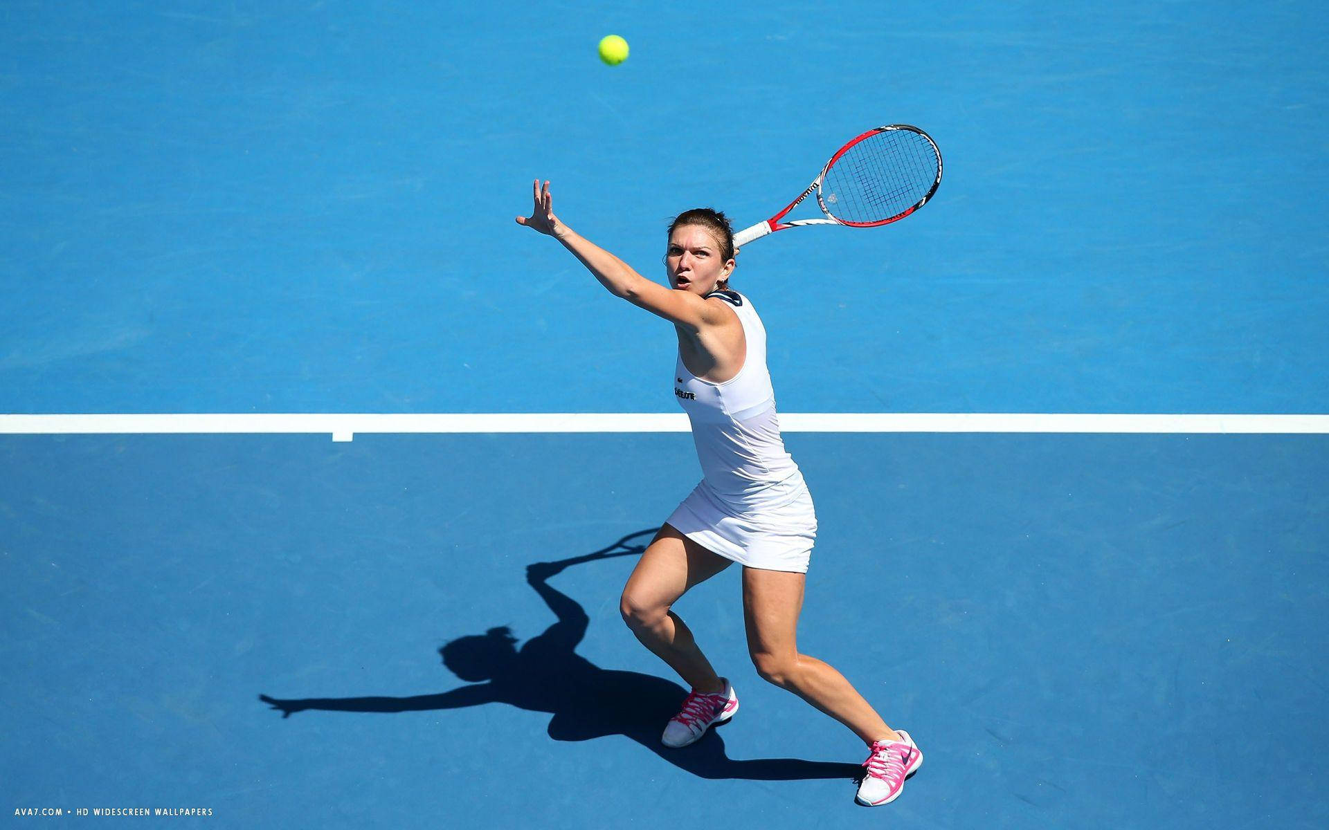 Simona Halep In Blue Court Background