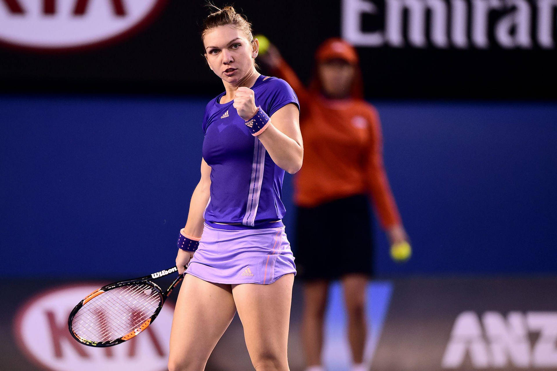 Simona Halep In Purple Sportswear Background