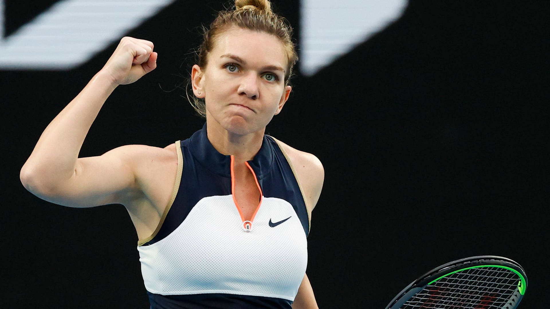 Simona Halep Raised Fist Background