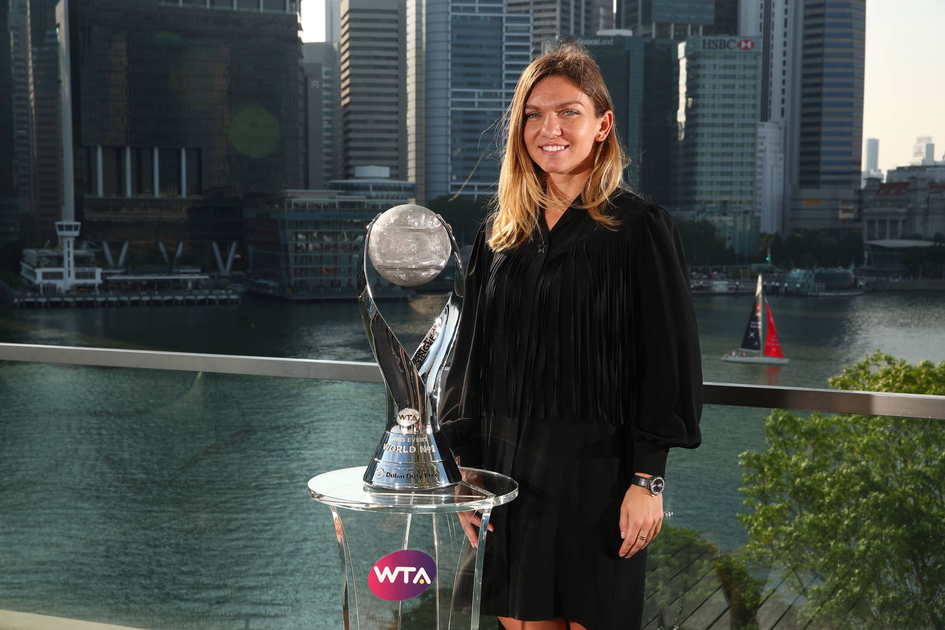 Simona Halep Wta Trophy Background