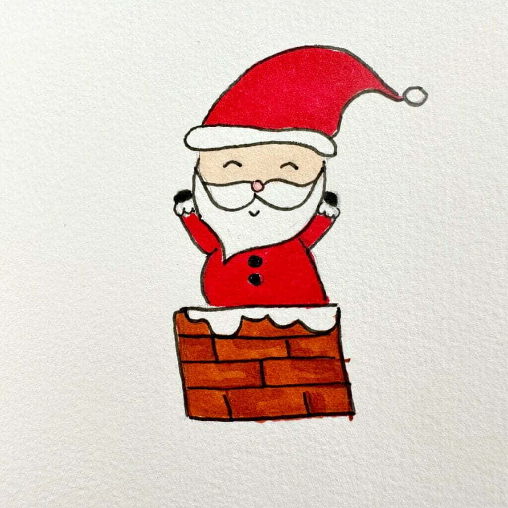 Simple Aesthetic Cute Christmas Santa On A Chimney Background